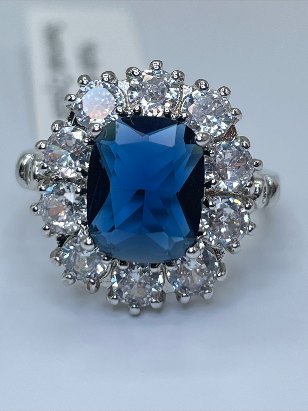 Swarovski Crystal Elements Sapphire Blue Crystal Halo Ring Size 7